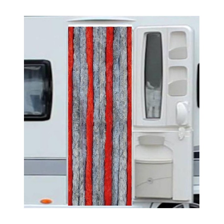 CORTINA CARAVANA COLAS TERCIOPELO GRIS-ROJO